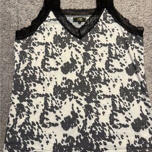 L&B Black and White Graphic Lace Camisole